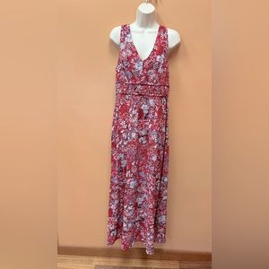Japna V-neck, racer-back Red Floral Maxi Dress, sz L
